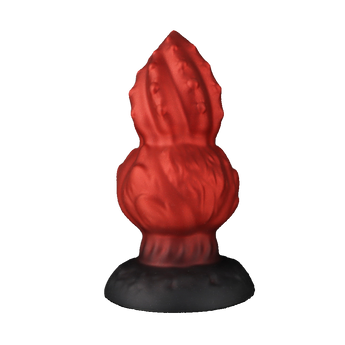 Fantasy-style anal plug featuring sculpted flame-like design in red with black base.