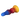 Fantasy-style silicone dildo with rainbow gradient design in blue, red, and yellow, displayed on plain background.