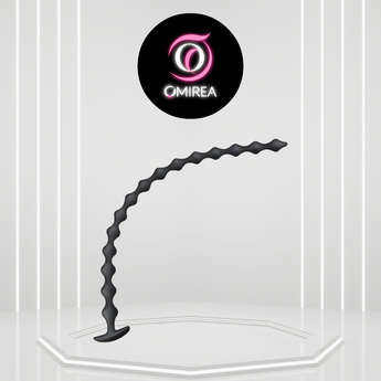 Black hair curling iron with Omirea logo on a white background