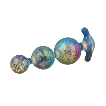 Jeweled anal beads featuring graduated rainbow glittery orbs and ergonomic clear handle.