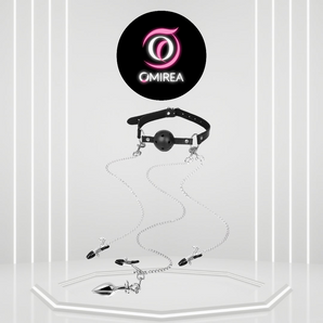 Black and silver chastity device with Omirea logo on a white background